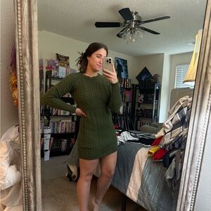 SHEIN Olive Green Cable Knit Mini Sweater Dress